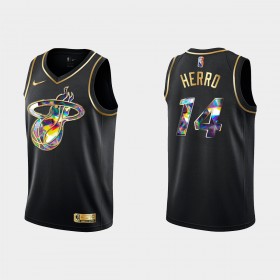 Män Miami Heat Tröja Tyler Herro 14 Nike 2021-22 Svart Golden Edition 75th Anniversary Diamond Swingman 